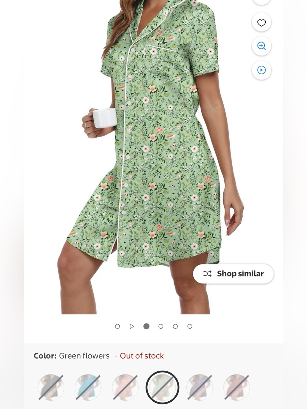 Green Floral Button-Front Nightshirt